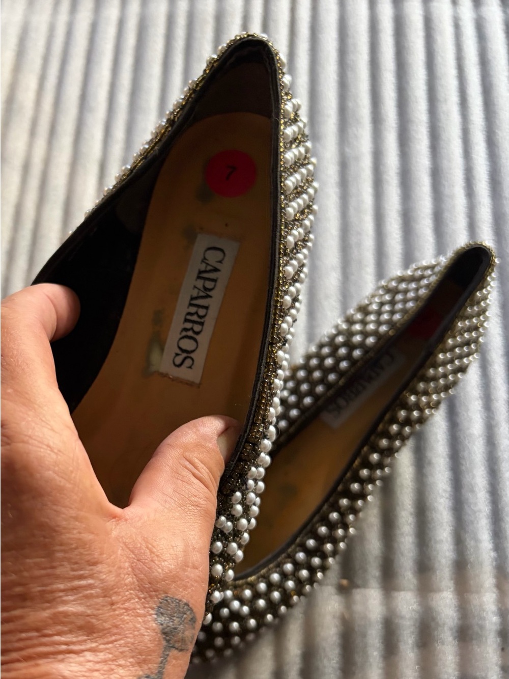 Caparros Pearl-Beaded Pointed Toe Flats — Size 7 - Picture 4 of 5